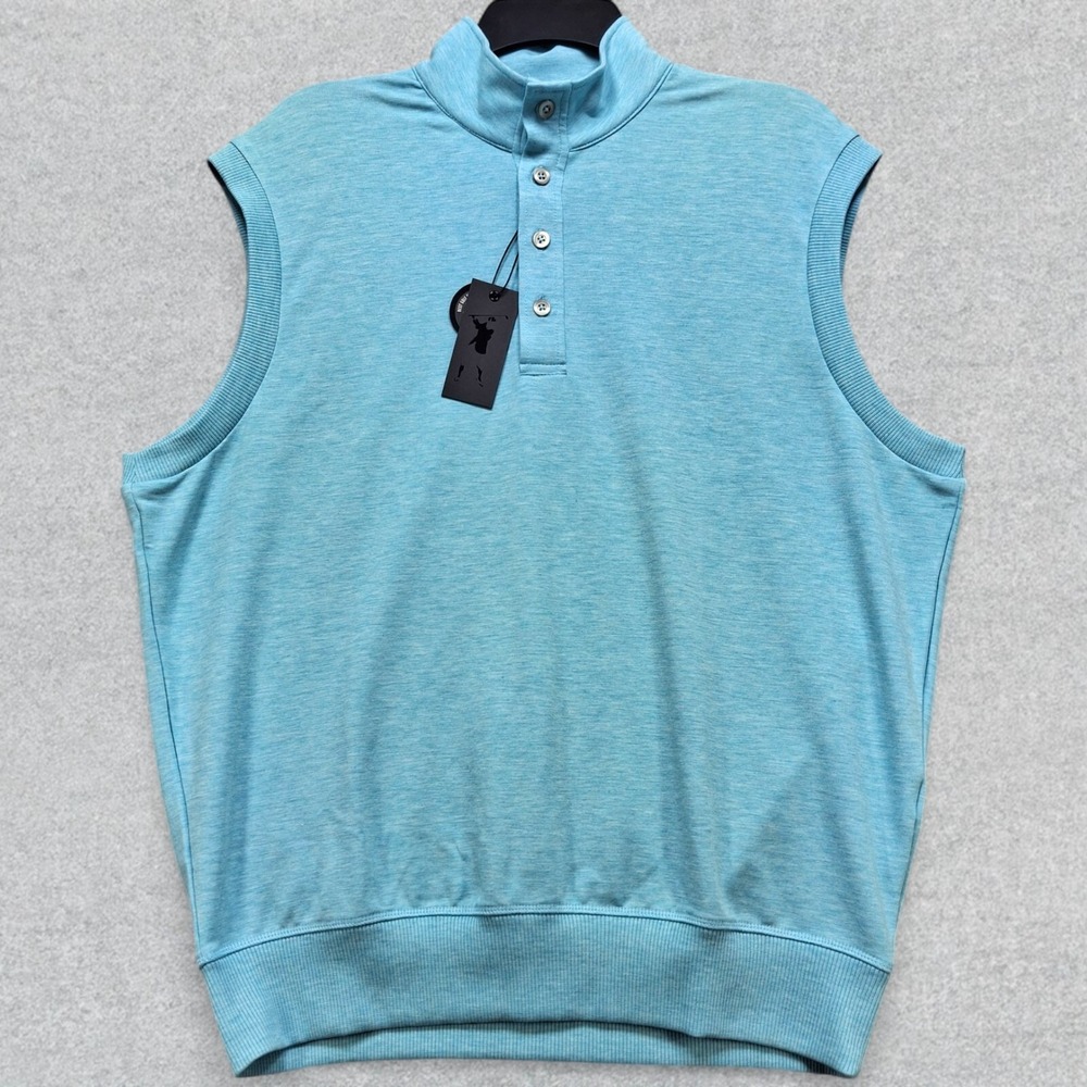 NEW Fairway Greene Vest Men's M Heather Blue Tech Old School Button Plack Golf